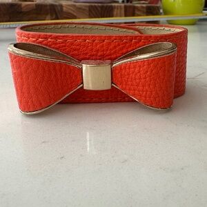 Orange Bow Leather Bracelet with Gold Trim